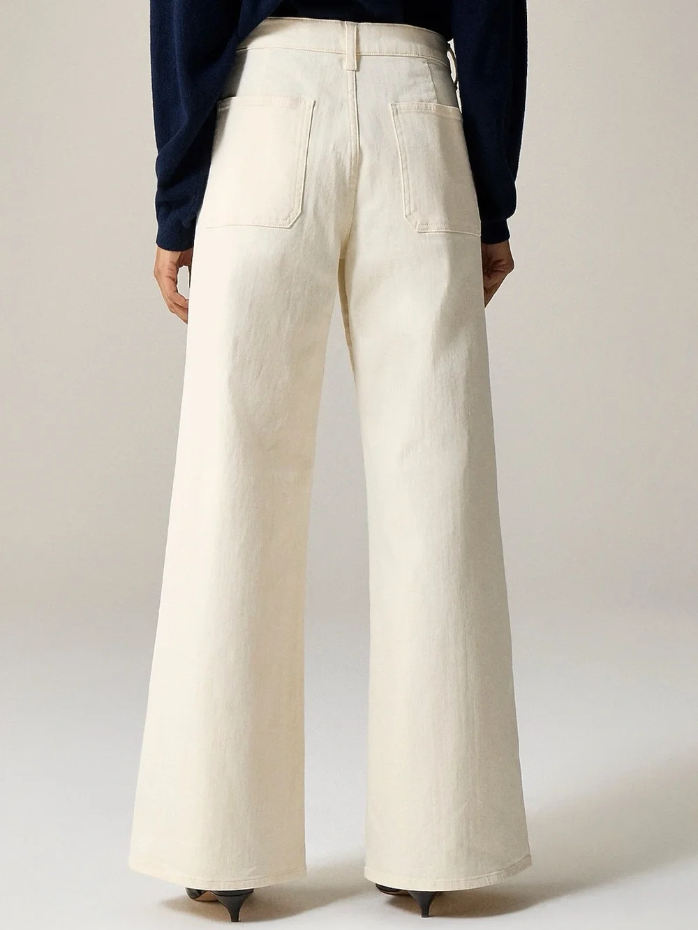J.Crew Women Size 35 Ecru Wash Denim High Waist Camp-Pocket Wide-Leg Jean NWT